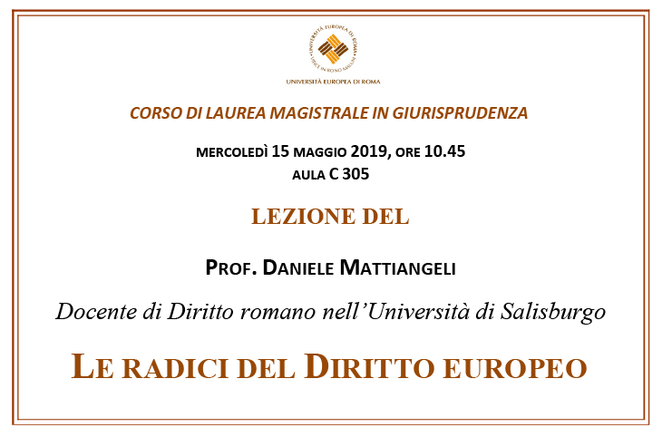 Lezione del Prof. D. Mattiangeli su “Le radici del Diritto europeo”