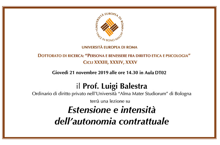 Lezione su “Estensione e intensità dell’autonomia contrattuale”