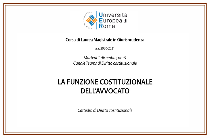 Lezione online “La funzione costituzionale dell’avvocato”