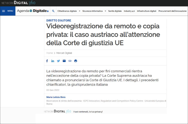 Videoregistrazione da remoto e copia privata