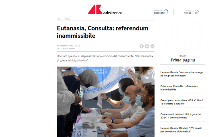 Eutanasia, referendum inammissibile