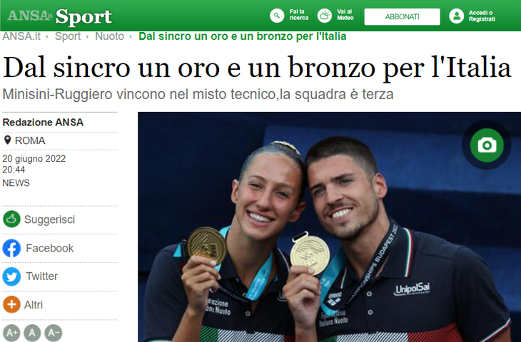 Lucrezia Ruggiero, studentessa UER, bis oro ai Mondiali di nuoto sincronizzato