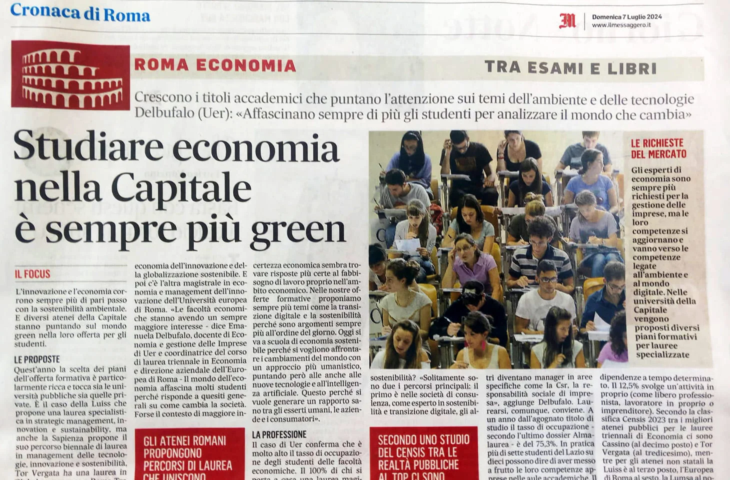 Articolo su “Il Messaggero” con intervista alla Prof.ssa Emanuela Delbufalo